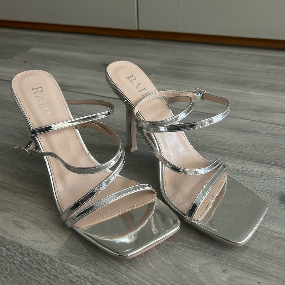 RAID Silver Multi-Strap High Heel Sandals